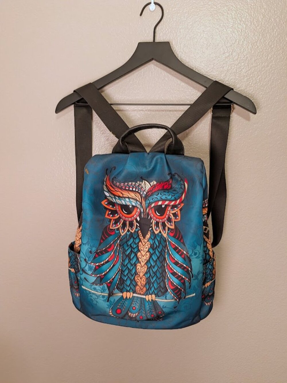 ALAZA Teal Owl Print Backpack Purse Boho Bohemian Mandala Art Vegan Leather